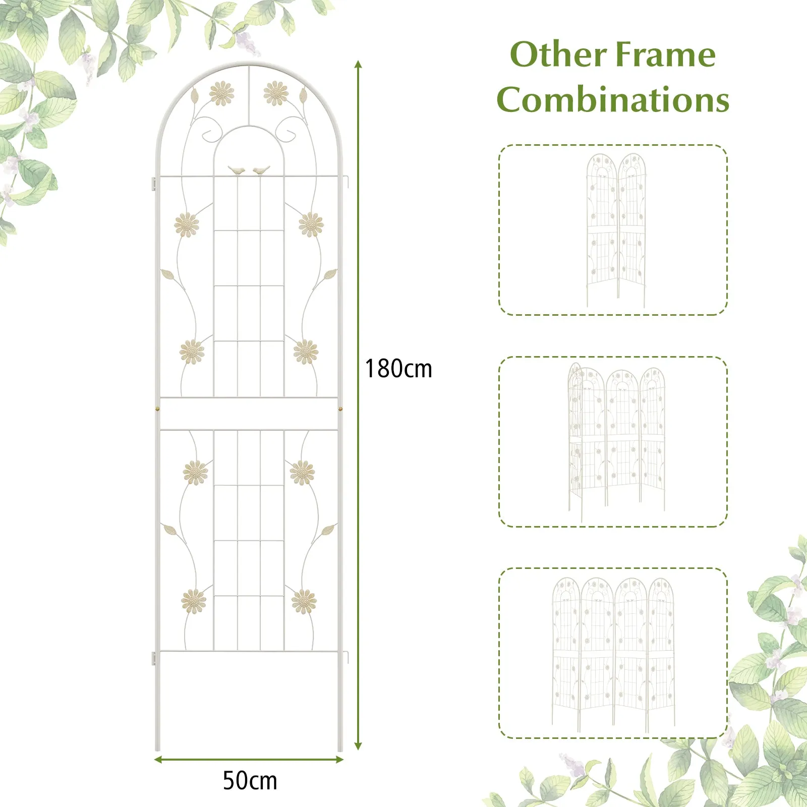 2/4 Pack Metal Garden Trellis 180 cm x 50 cm Wire Lattice Panel-White-4 Pack