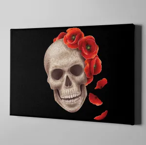 3D Henna Style Poppy and Skull Gallery Wrapped Canvas