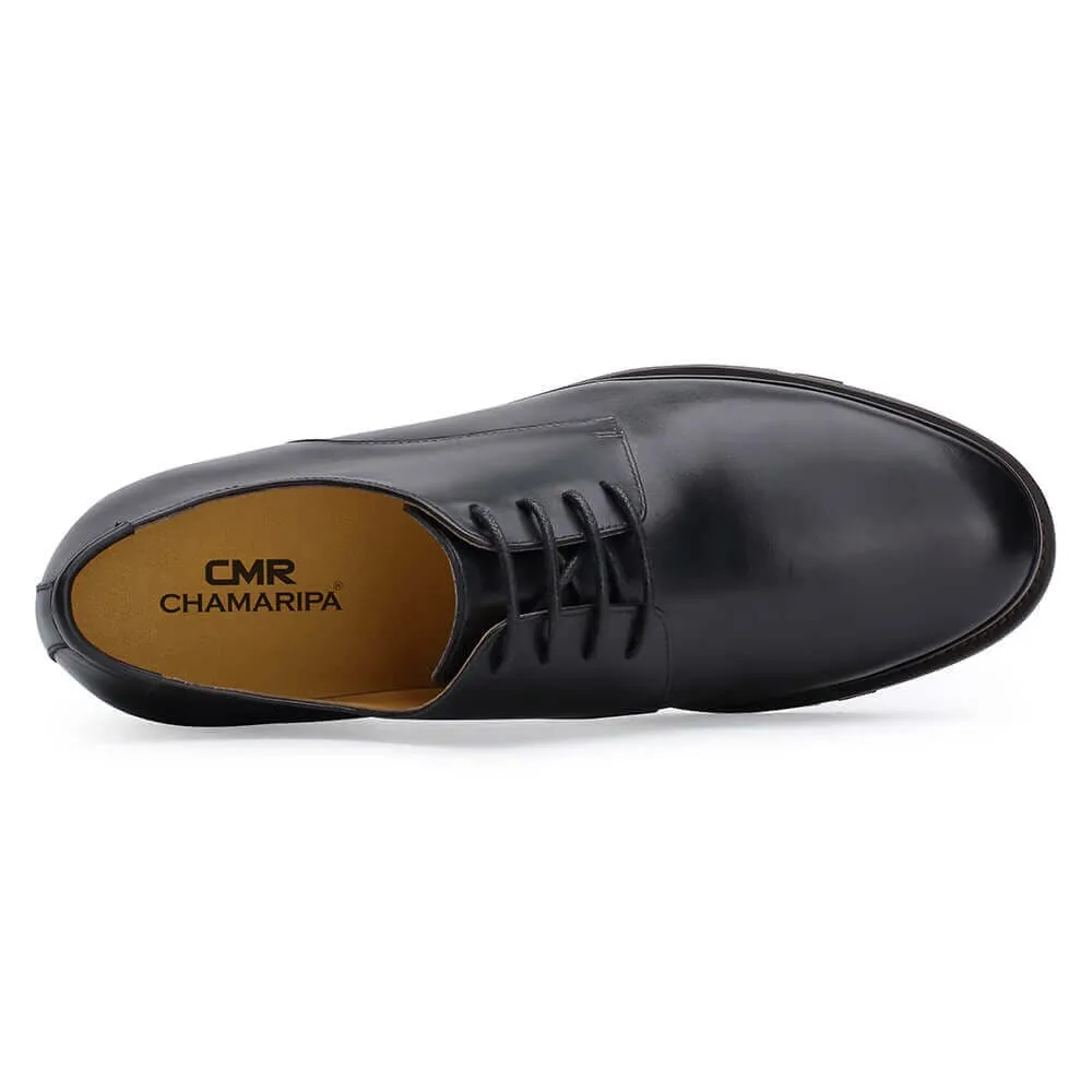 6 CM / 2.36 Inches - CMR CHAMARIPA Men's Elevator Shoes - High Heel Men Dress Shoes - Boutique Black Calfskin Leather Taller Shoes