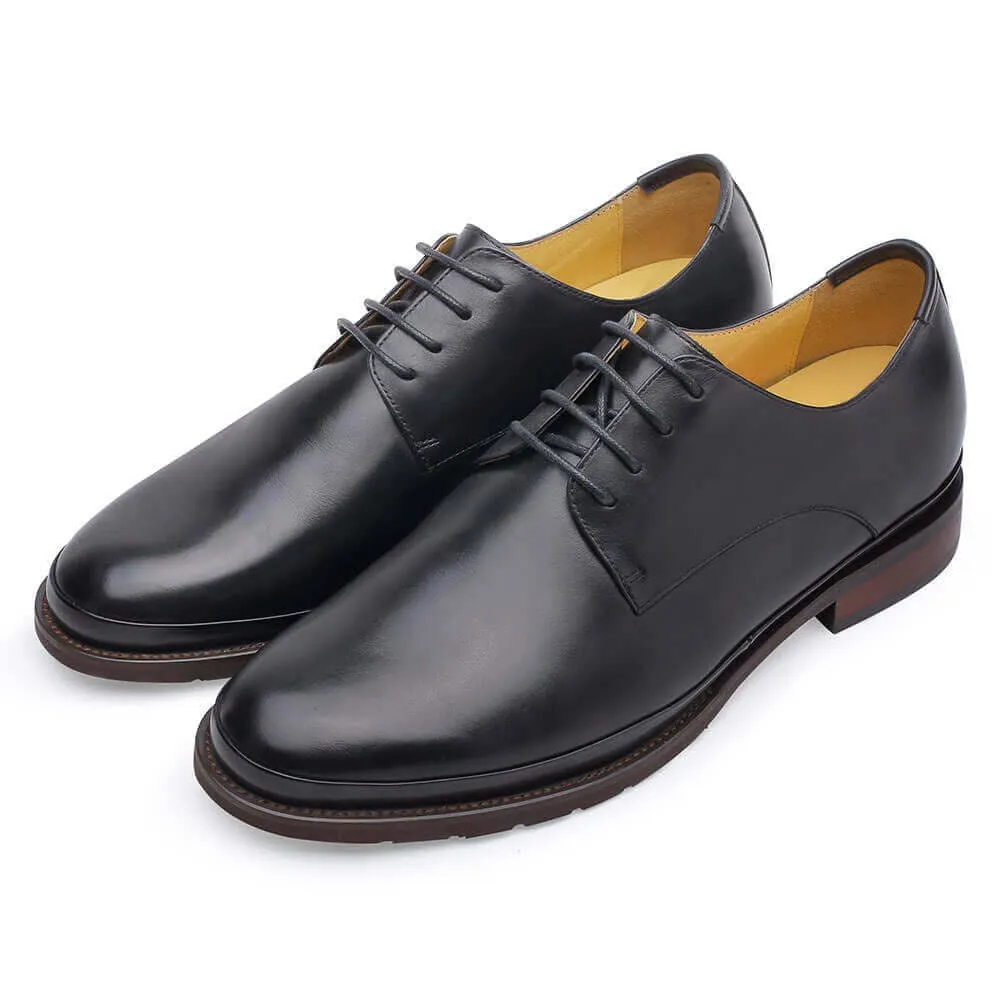 6 CM / 2.36 Inches - CMR CHAMARIPA Men's Elevator Shoes - High Heel Men Dress Shoes - Boutique Black Calfskin Leather Taller Shoes