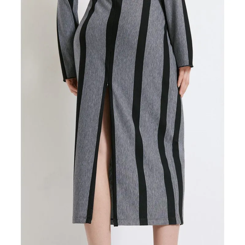 Access Fashion Black/Grey Striped Turtleneck Dress