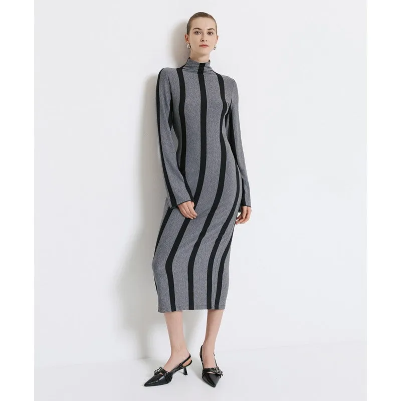 Access Fashion Black/Grey Striped Turtleneck Dress