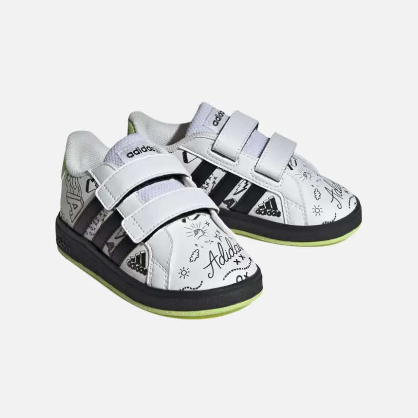 Adidas Grand Court 2.0 Kids Unisex Shoes (0-3 Years) -Cloud White/Core Black/Pulse Lime