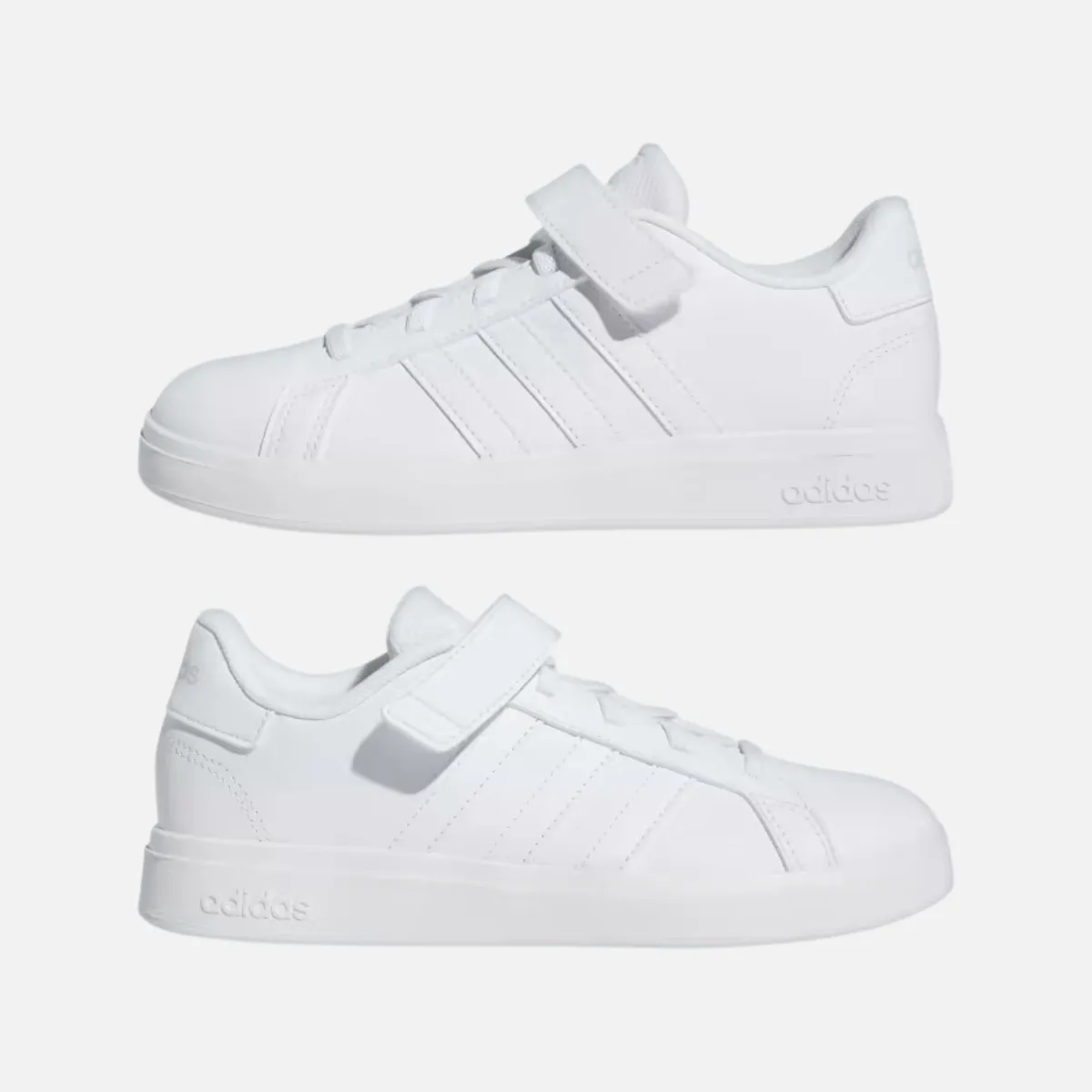 Adidas Grand Court Elastic Lace And Top Strap Kids Unisex Shoes (4-7 YEAR) -Cloud White/Cloud White/Grey One