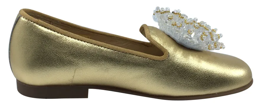 Andanines Girl's Smoking Loafer with Ornament, Gold