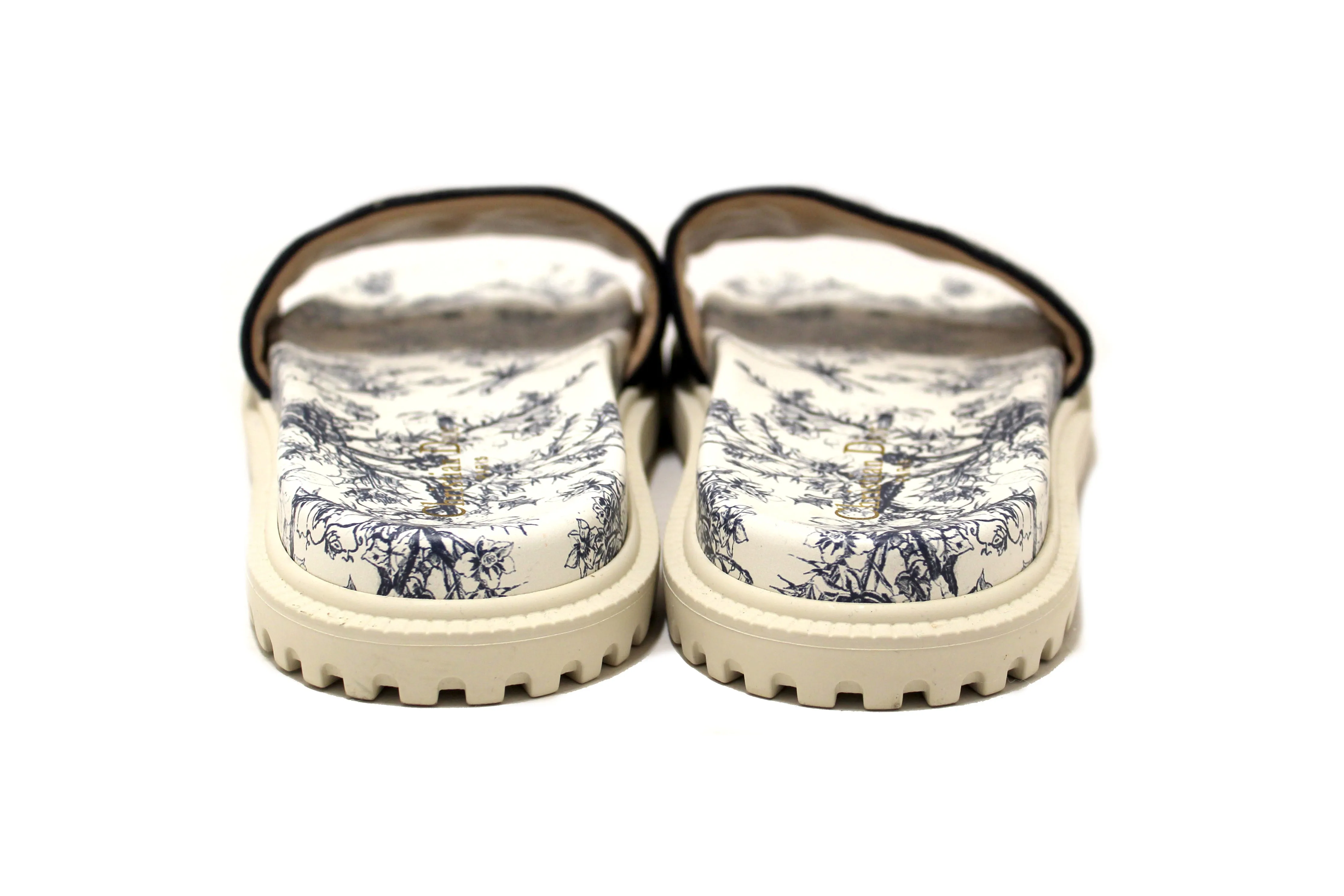 Authentic Christian Dior Blue Toile de Jouy D-way Slide Sandals 41