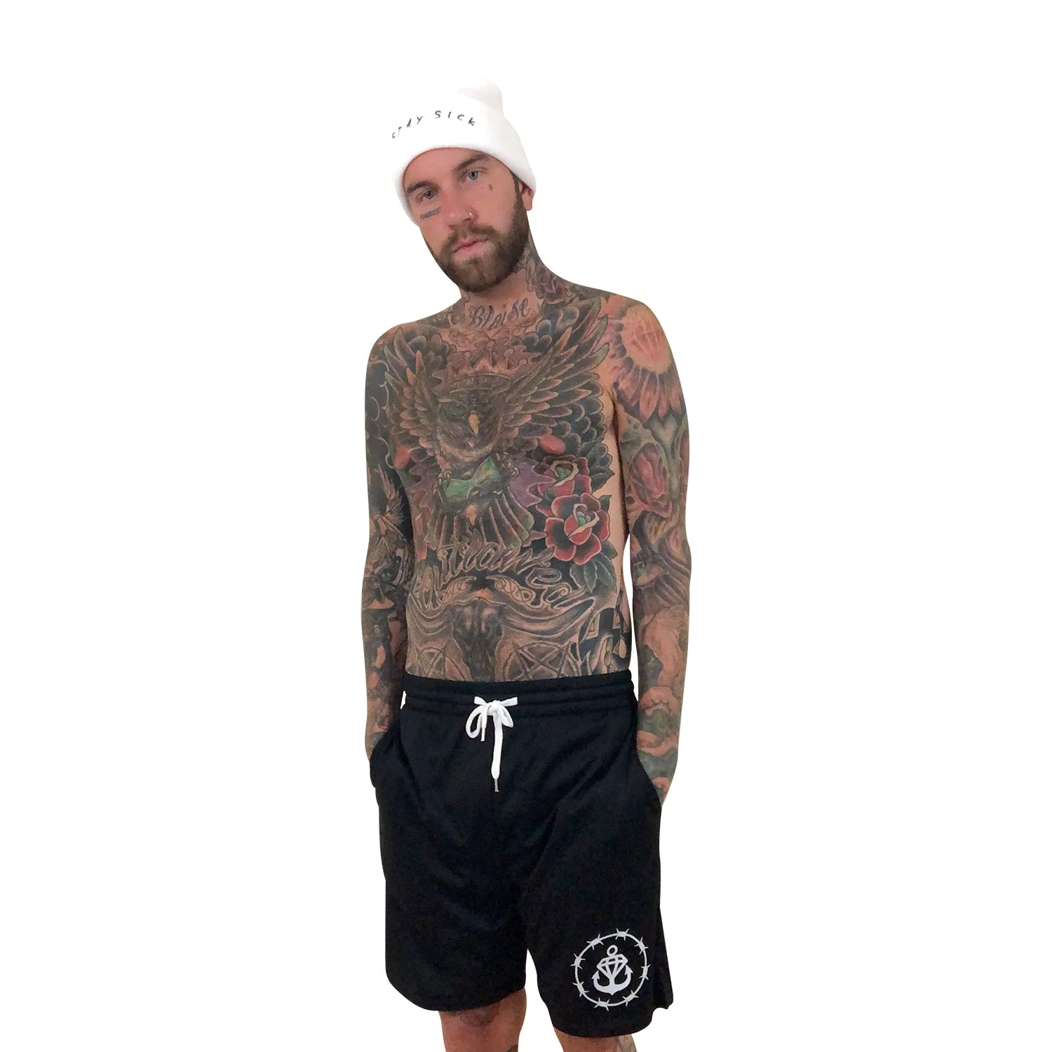 Barbed Logo Black Court Shorts