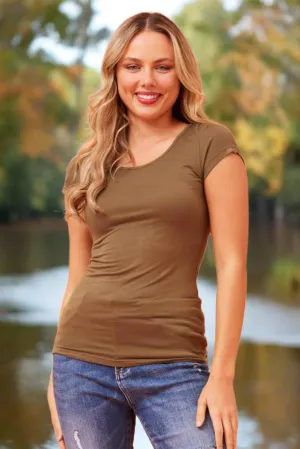 Basic Short Cap Sleeve Top - Olive