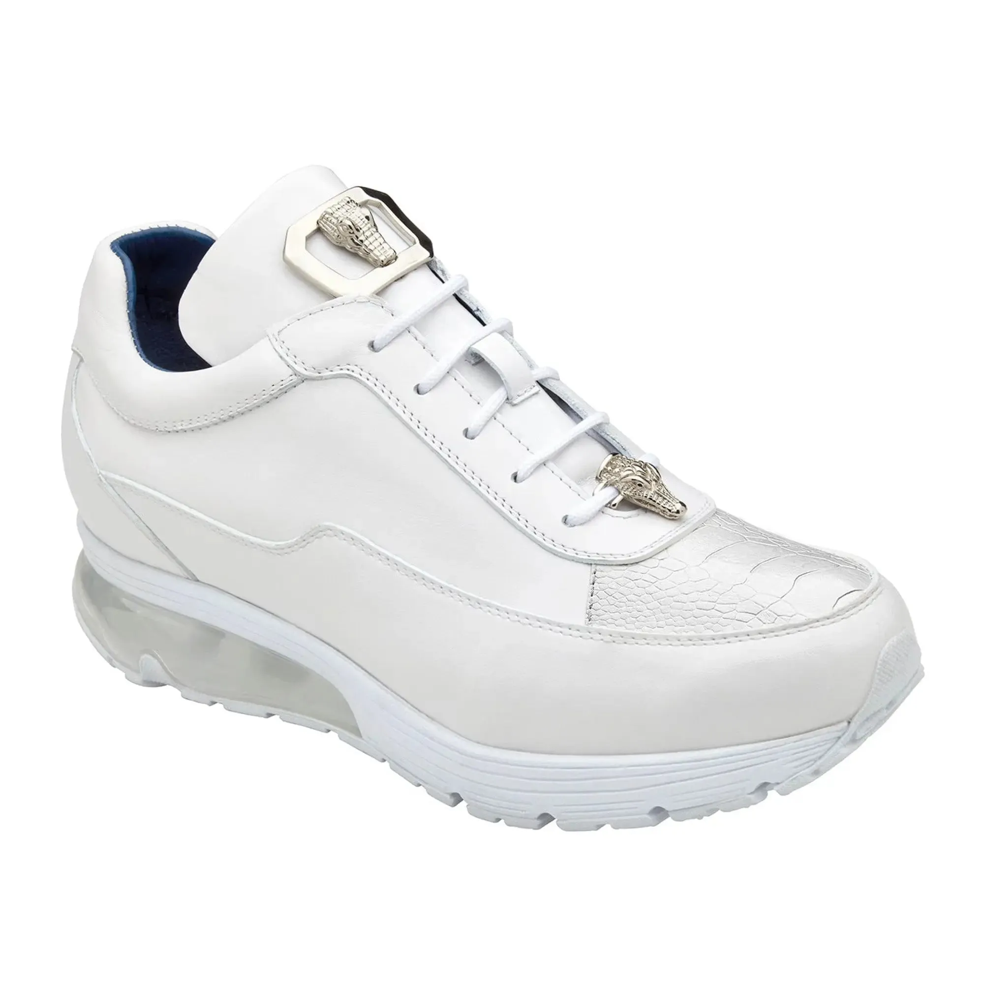 Belvedere Flash in White Ostrich Leg High-Top Sneakers