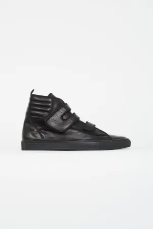 Black Leather Vecro High-Top Sneaker