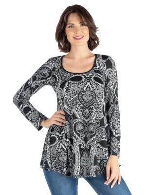 Black Paisley Long Sleeve Tunic Top