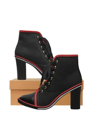 Black Women's Lace Up Chunky Heel Ankle Booties