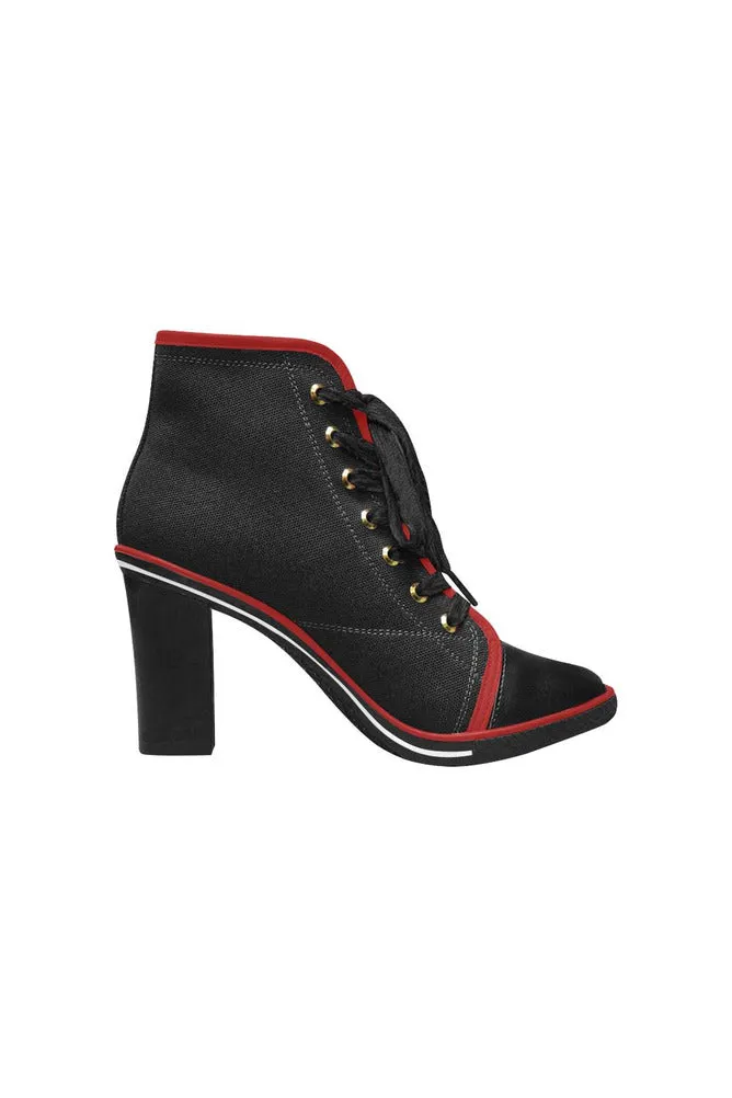 Black Women's Lace Up Chunky Heel Ankle Booties