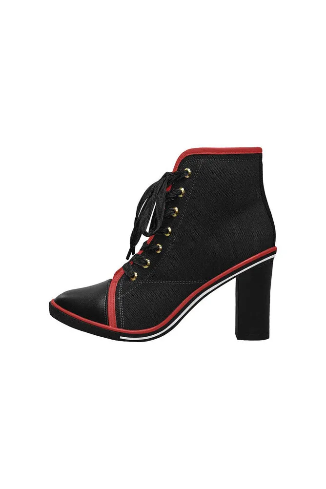 Black Women's Lace Up Chunky Heel Ankle Booties