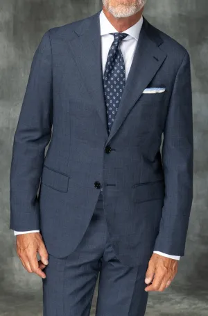 Blue Avio Prince of Wales Full Canvas suit - Made in Italy