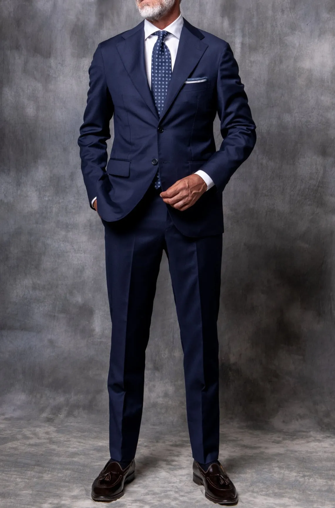 Blue Full Canvas Suit in Loro Piana Wool - Made in Italy