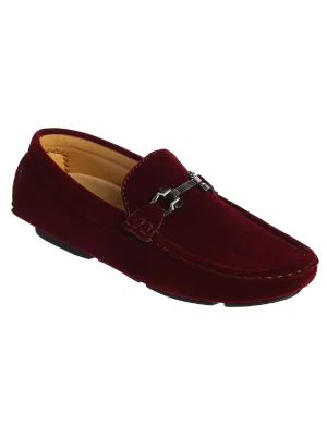 Boys Burgundy Velvet Horsebit Slip On Loafers 5-8 Toddler