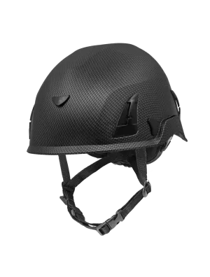 Bullhead Safety™ Head Protection - Matte Black Graphite Climbing Style Protective Helmet with Six-Point Ratchet Suspension and Four-Point Chin Strap - HH-CH1-CB