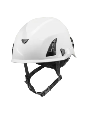 Bullhead Safety™ Head Protection - White Climbing Style Protective Helmet with Six-Point Ratchet Suspension and Four-Point Chin Strap - HH-CH1-W