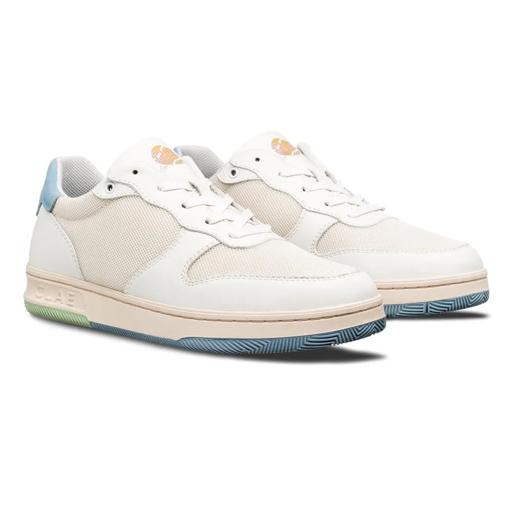 CLAE Malone Lite Limited Edition Sneaker In White Leather Blue Green Lite