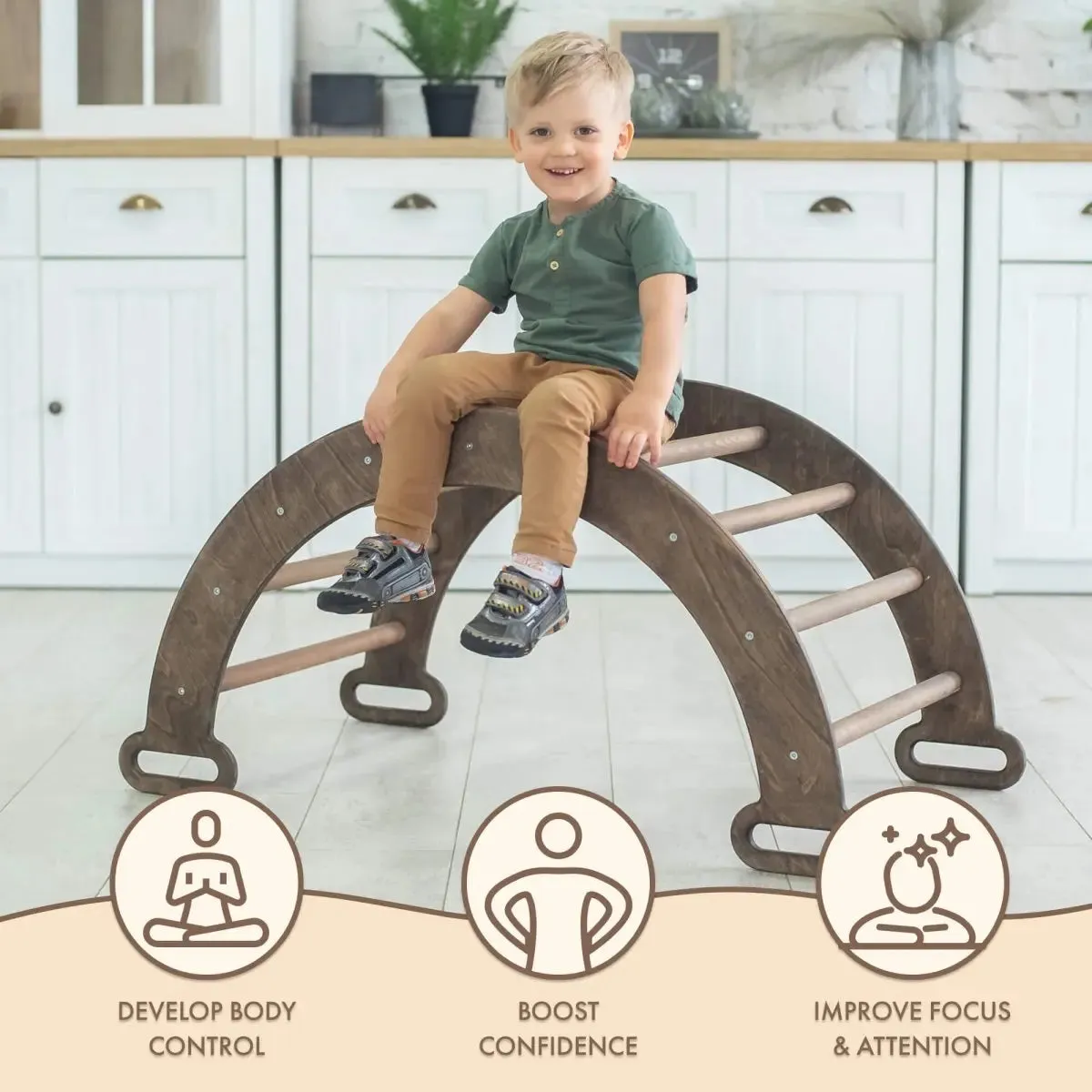 Climbing Arch & Rocker Balance - Montessori Climbers for Kids 1-7 y.o. – Chocolate