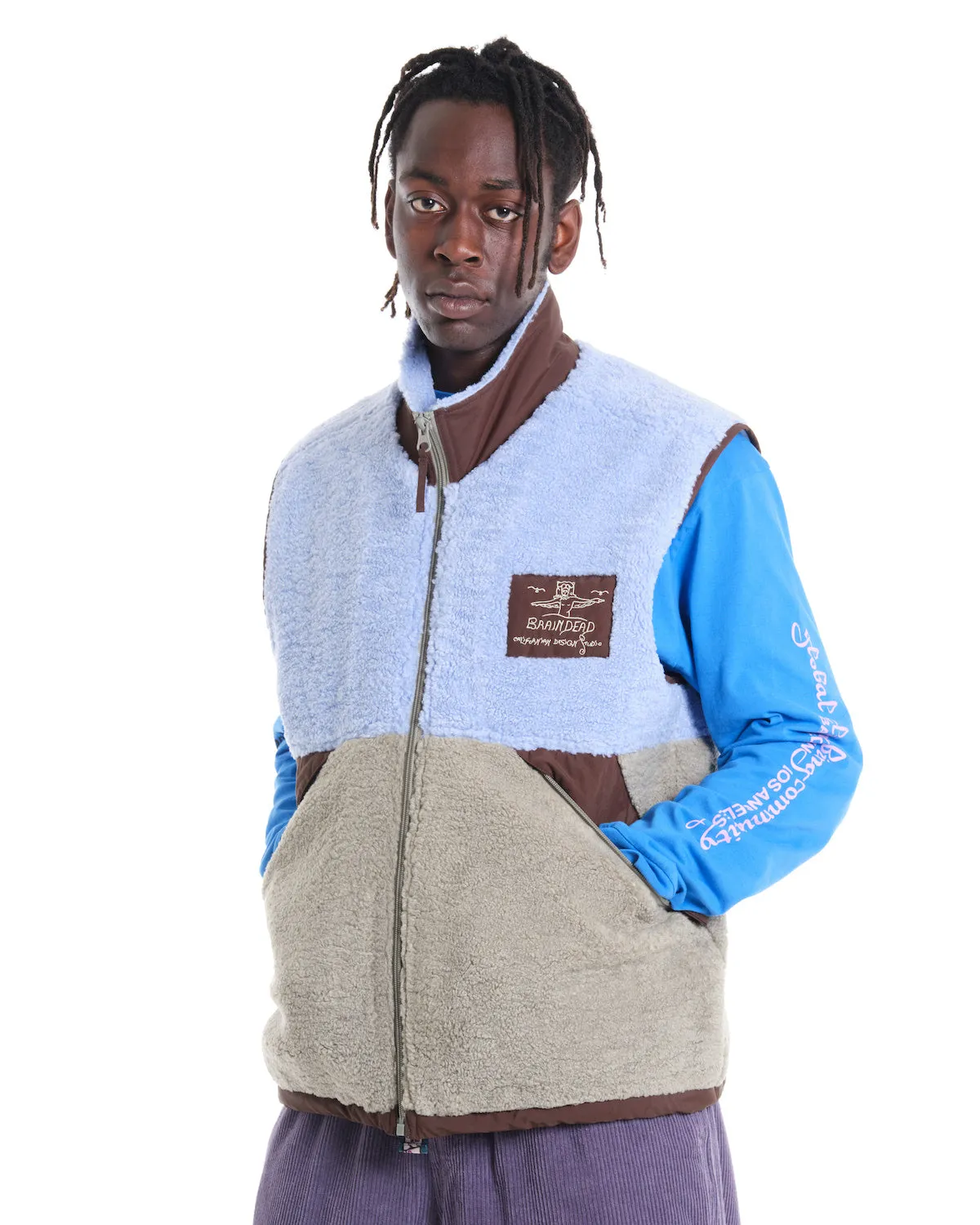 Climbing Californian Paneled Sherpa Vest - Blue/Seafoam