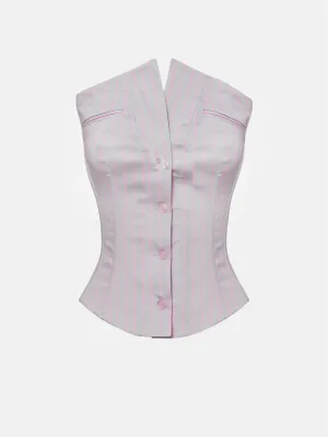 Court Corset Top Grey/Pink Pinstripe