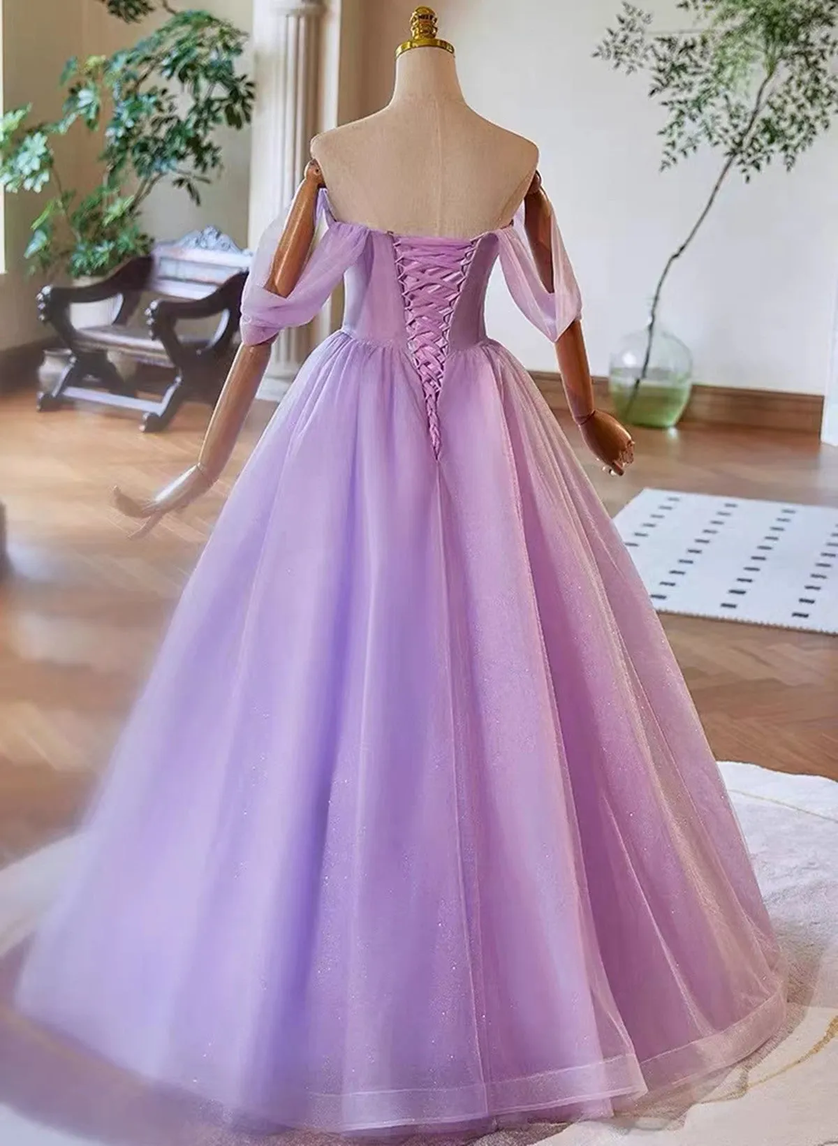 Cute A-line Lavender Sweethart Lace Applique Party Dress, Long Prom Dress