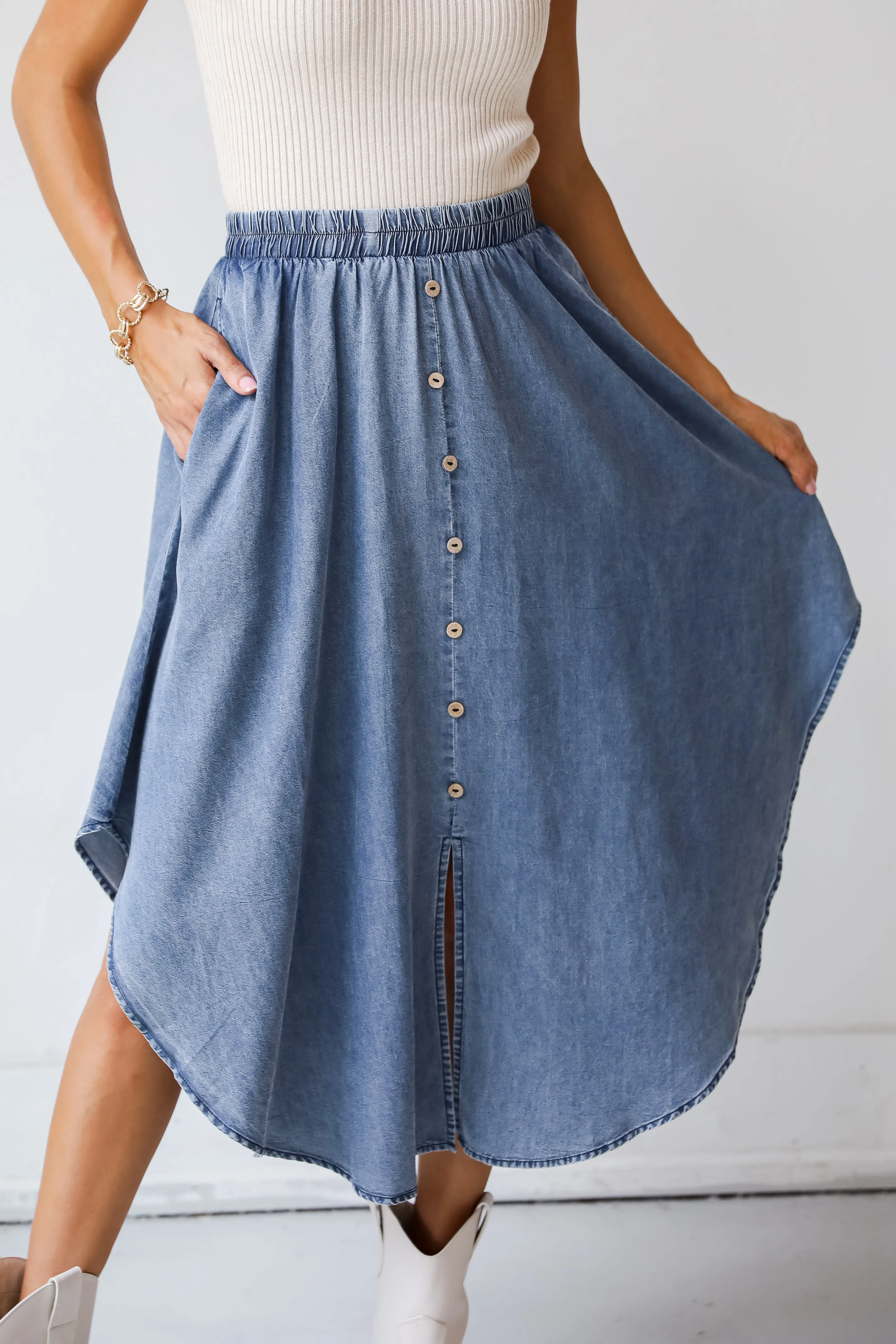 FINAL SALE - Pleasant Perception Denim Midi Skirt