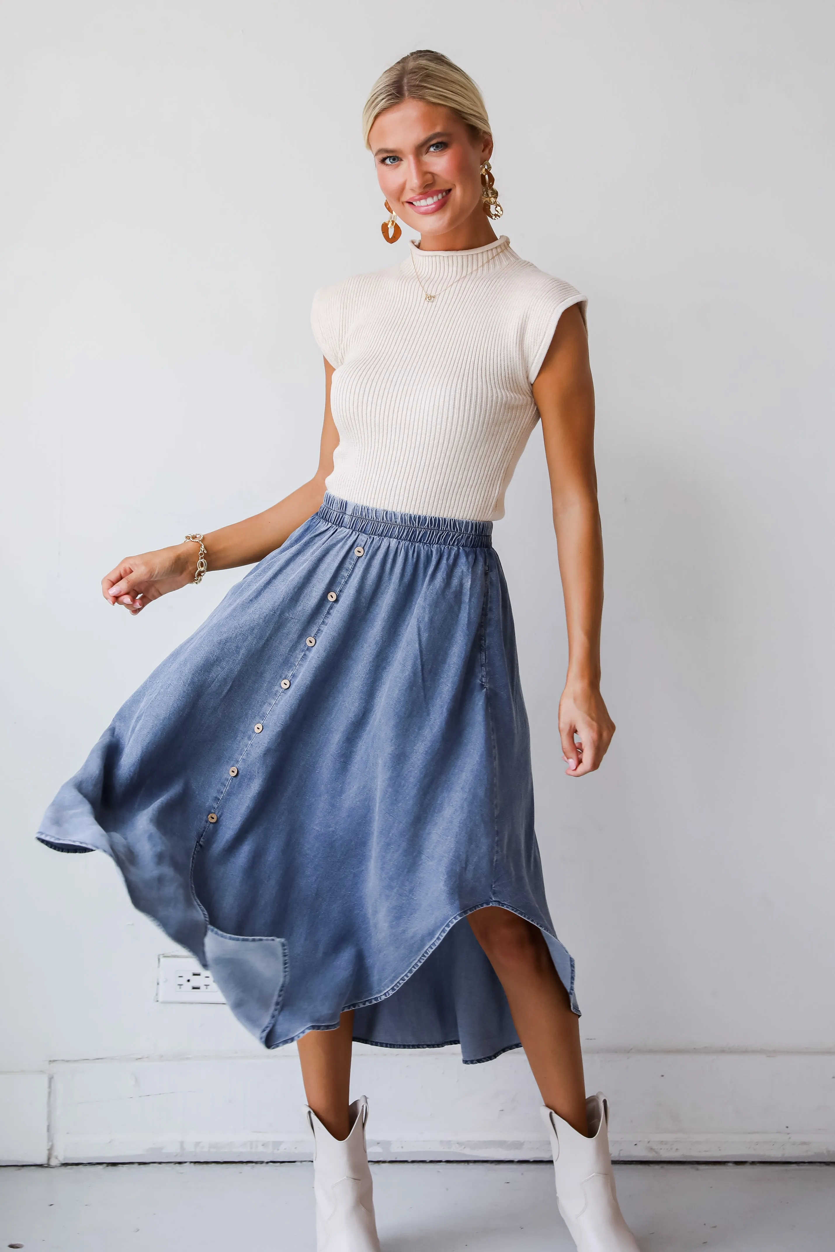 FINAL SALE - Pleasant Perception Denim Midi Skirt