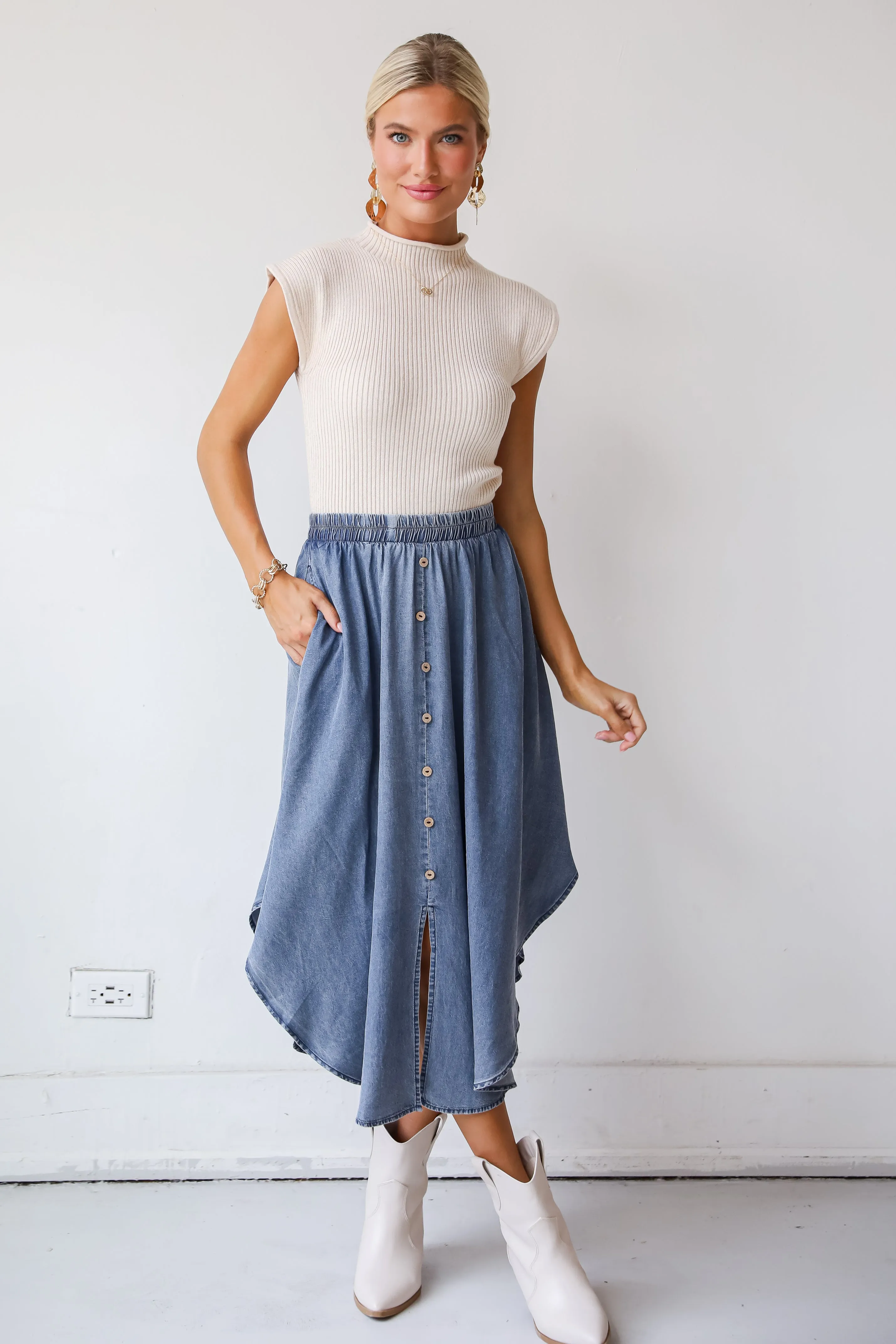 FINAL SALE - Pleasant Perception Denim Midi Skirt