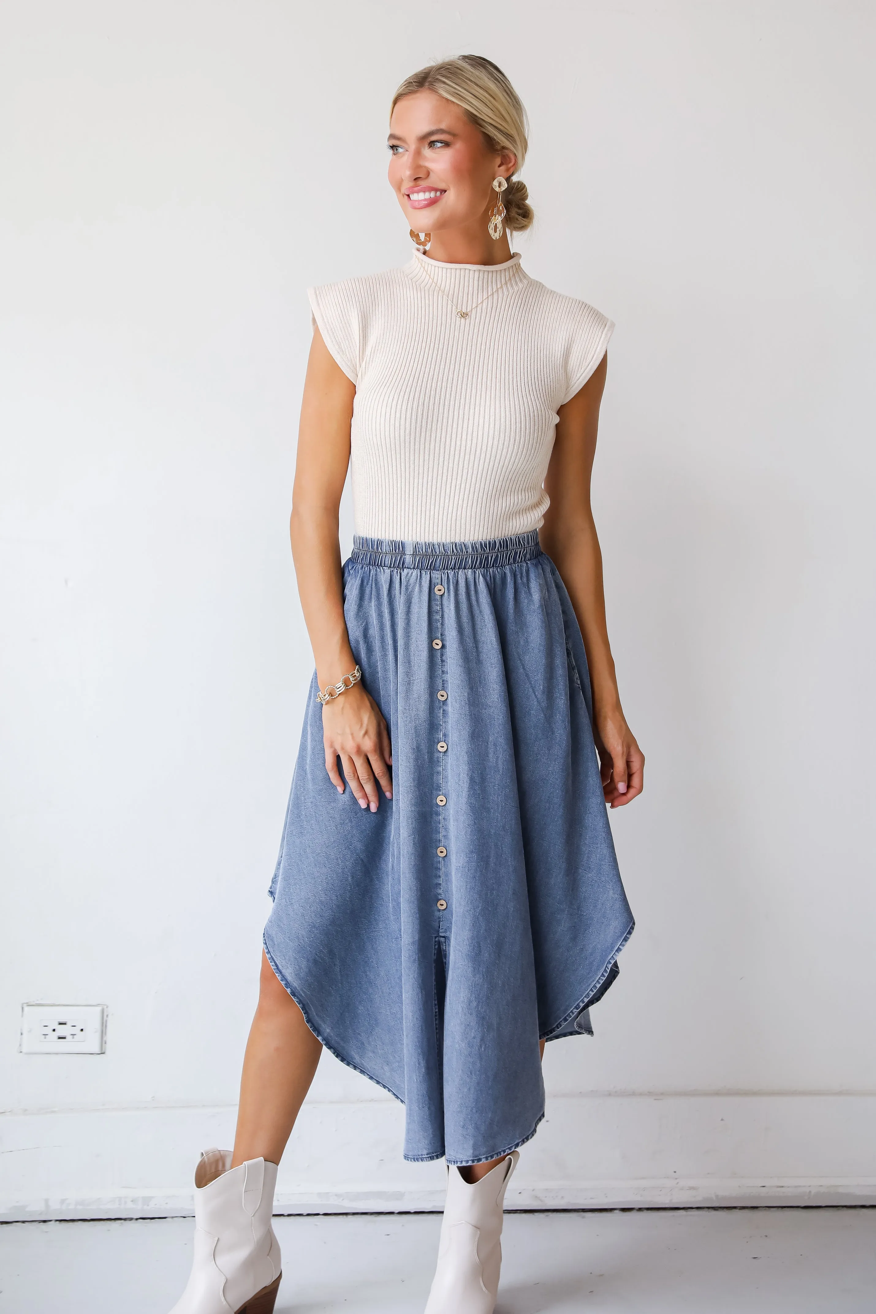 FINAL SALE - Pleasant Perception Denim Midi Skirt