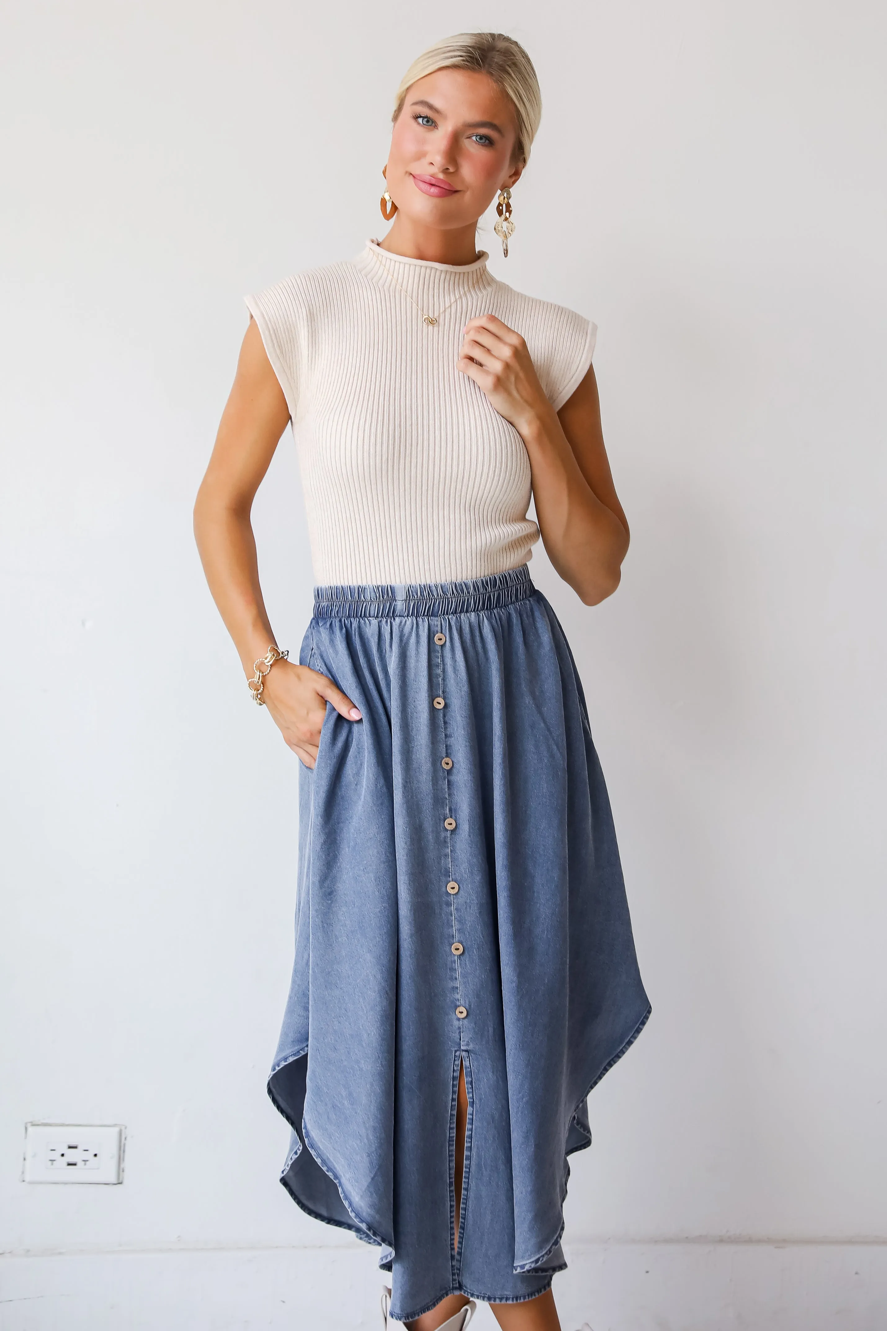 FINAL SALE - Pleasant Perception Denim Midi Skirt