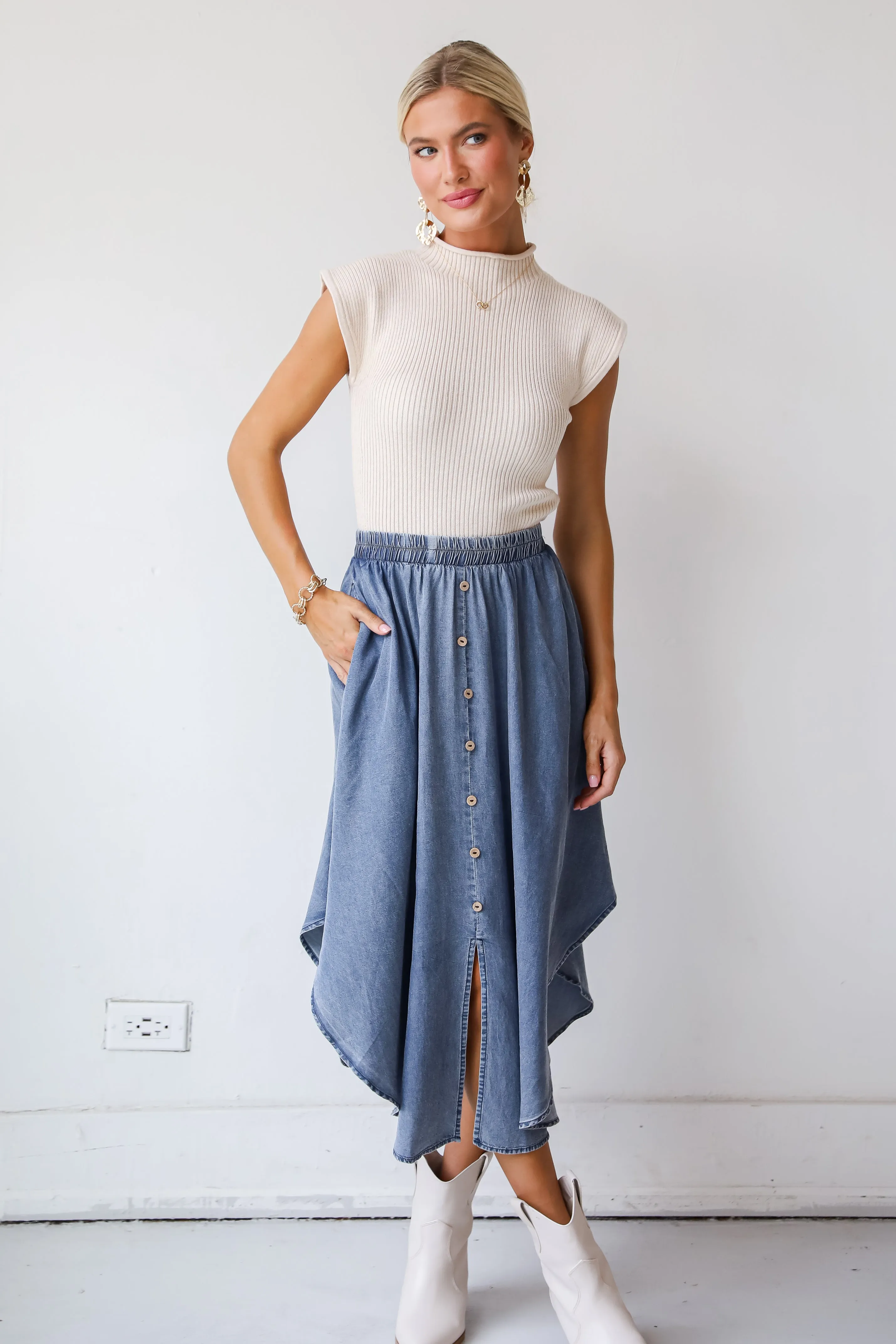 FINAL SALE - Pleasant Perception Denim Midi Skirt