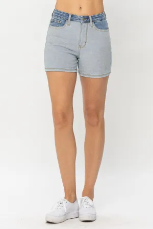 Full Size Color Block Denim Shorts