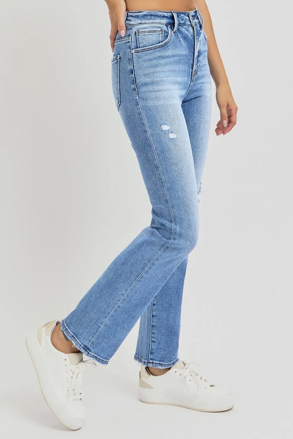 Full Size Distressed High-Rise Ankle Straight Jeans