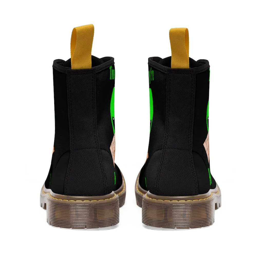 Green Alien Pyramid Men's Canvas Boots