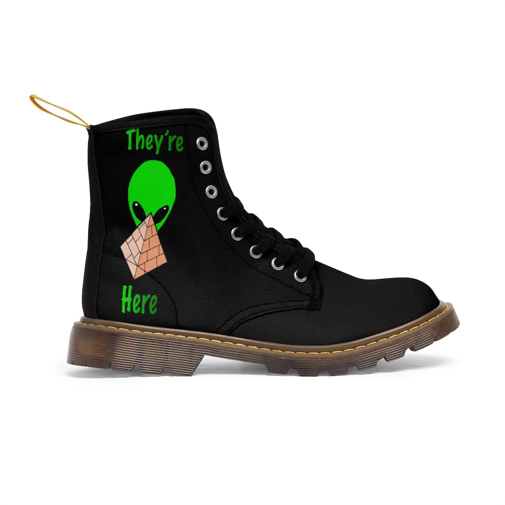 Green Alien Pyramid Men's Canvas Boots