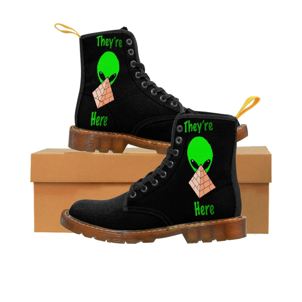 Green Alien Pyramid Men's Canvas Boots