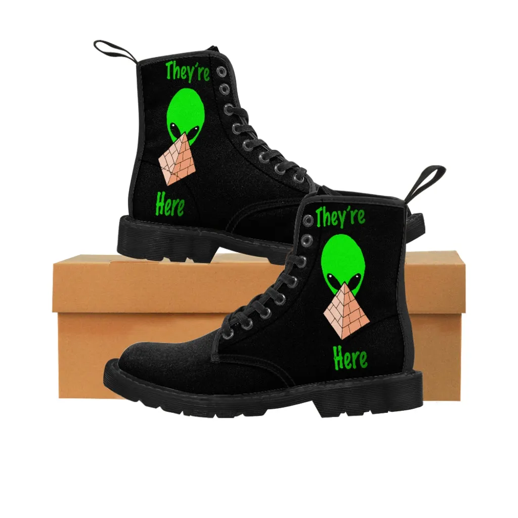 Green Alien Pyramid Men's Canvas Boots