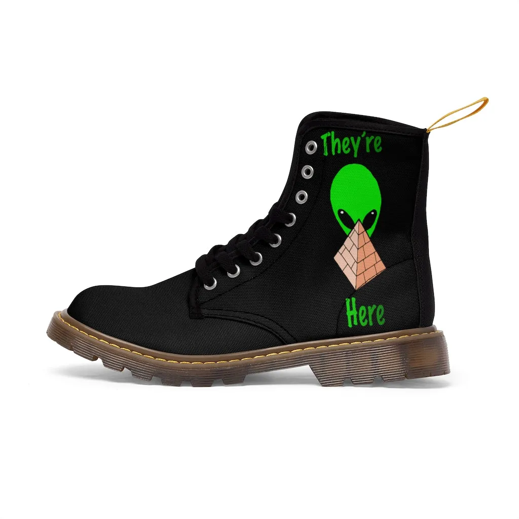 Green Alien Pyramid Men's Canvas Boots