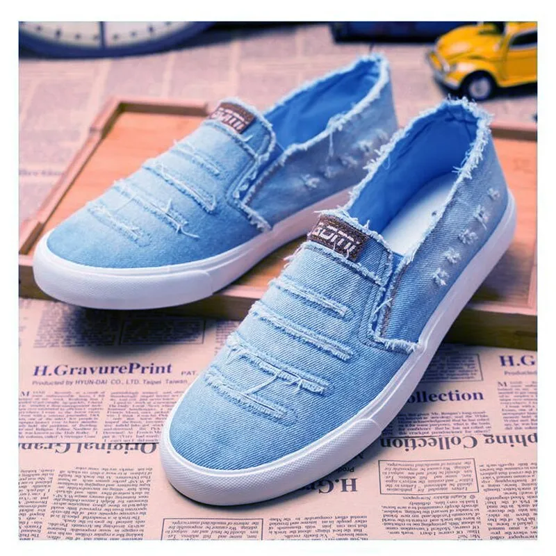 Hnzxzm Spring Summer Canvas Shoes Men Fashion Denim Shoes Slip-on Mens Casual Shoes Hot Sale Ins Cool Shoes Male Loafers