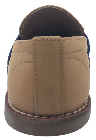 Hoo Shoes Boy's Tan Distressed Leather with Denim Band Slip-On Shoes