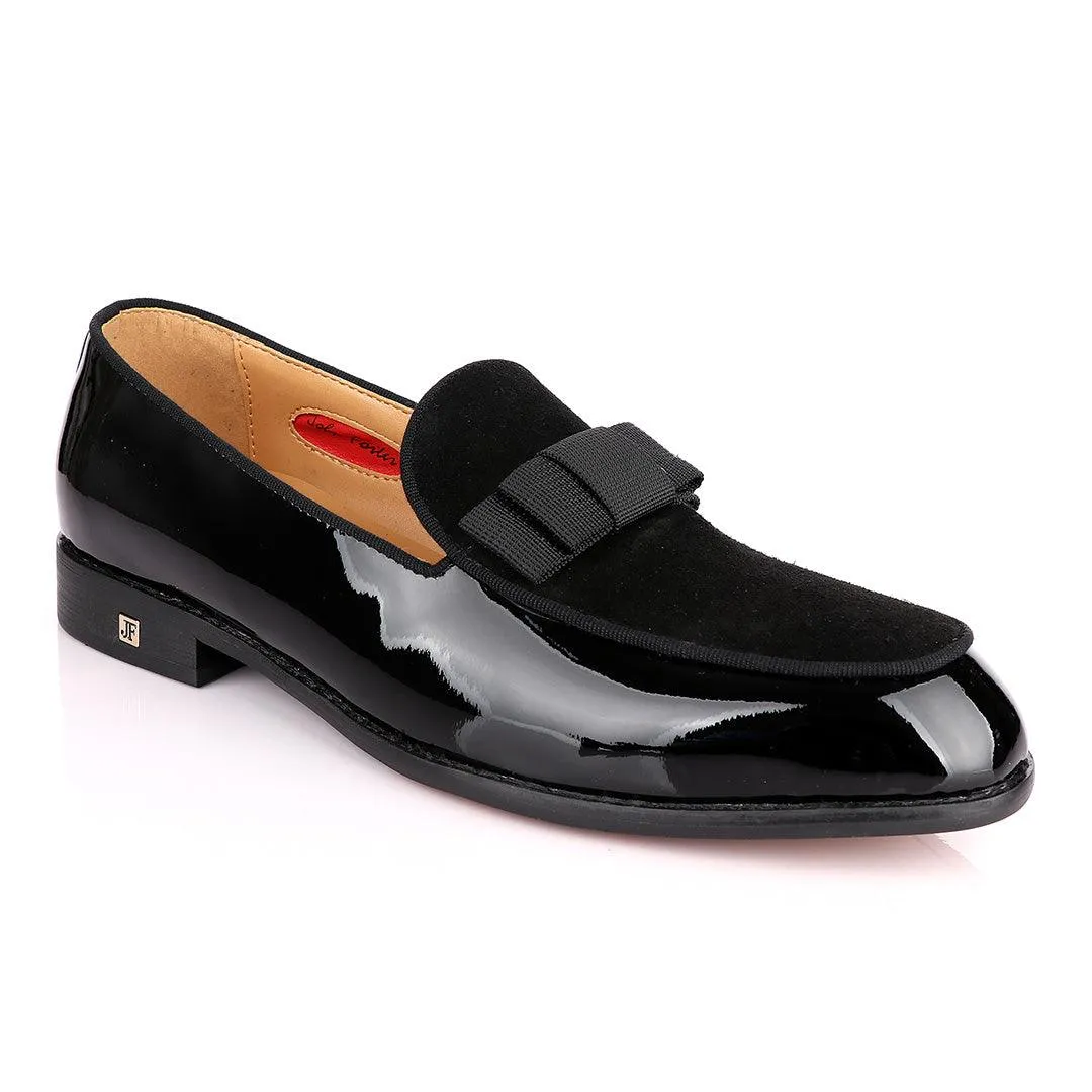 John Foster Black Patent Bow With Suede Loafers Shoe