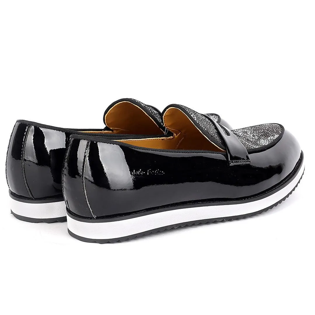 John Foster Classic Black Glossy And Maceron Leather Shoe