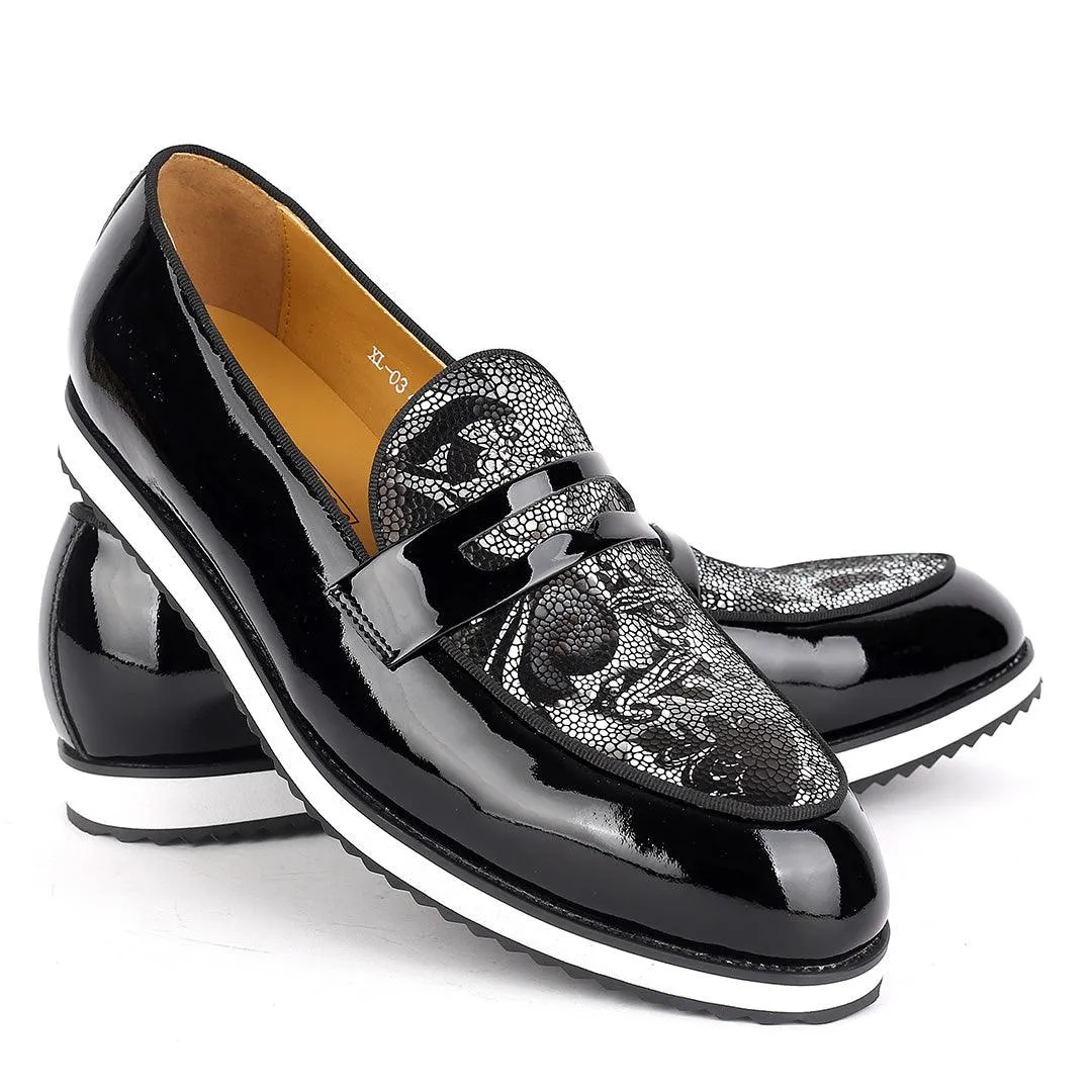 John Foster Classic Black Glossy And Maceron Leather Shoe