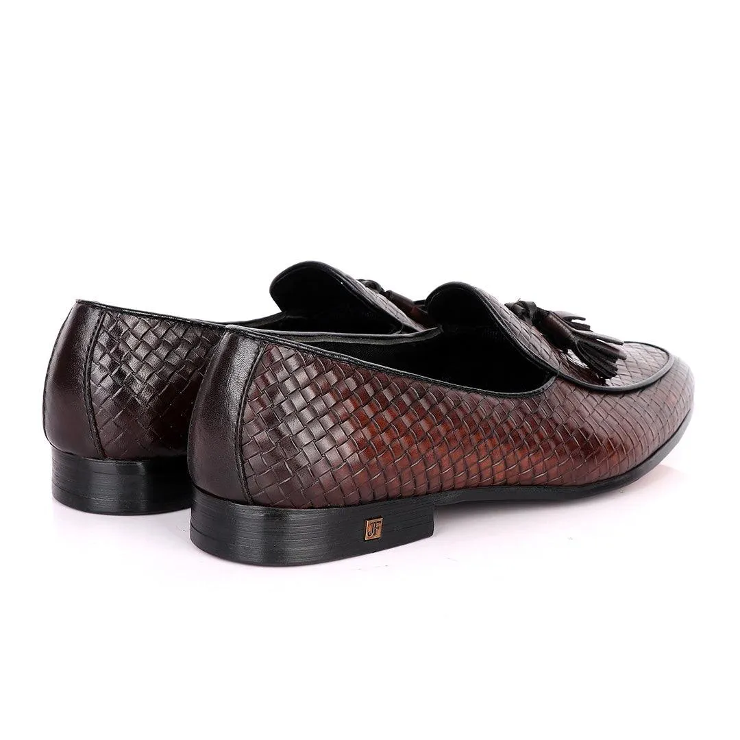 John Foster Full Woven With Tassel Leather Shoe-Coffee