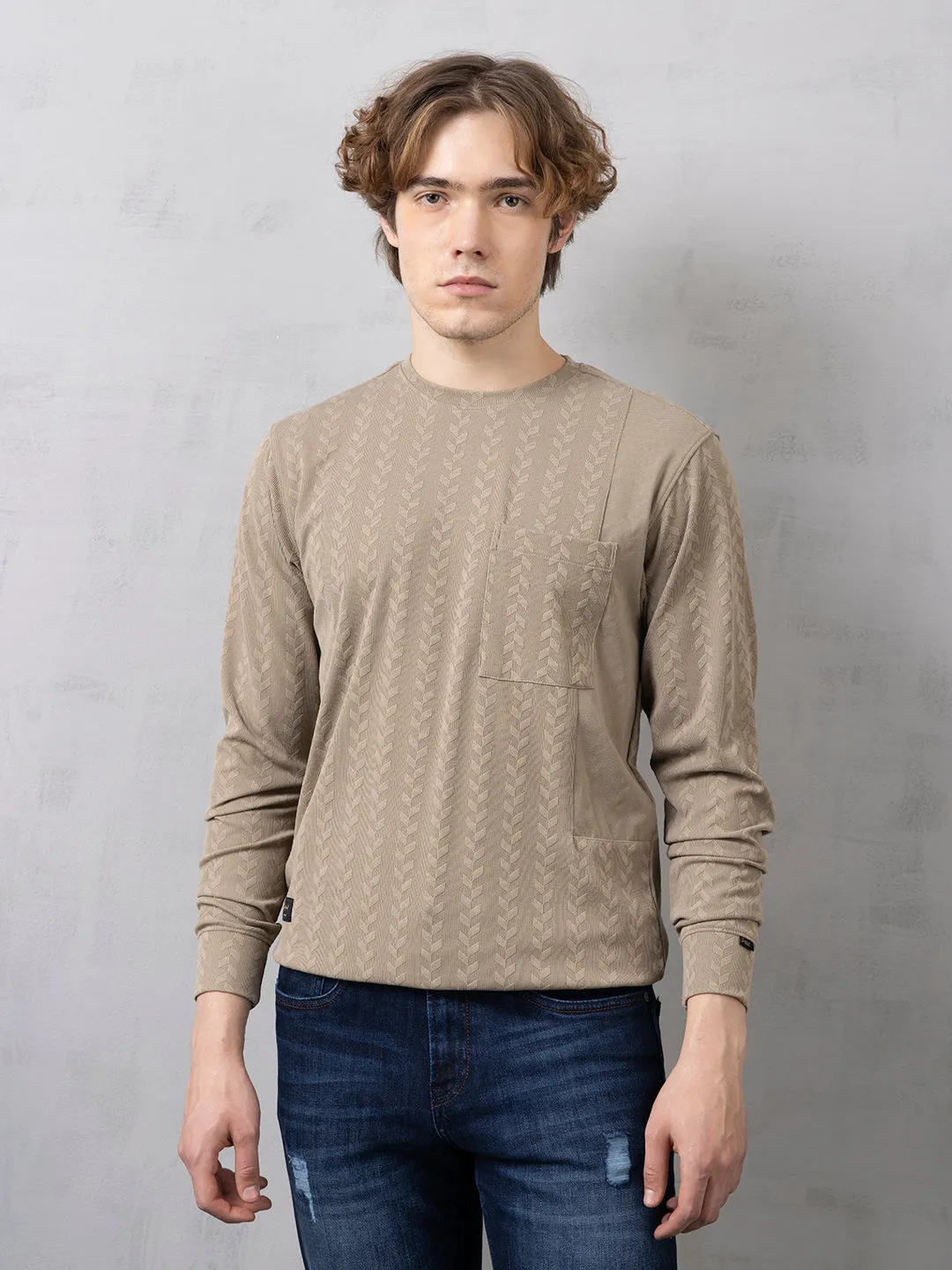 Khaki Structured Jacquard Sweatshirt