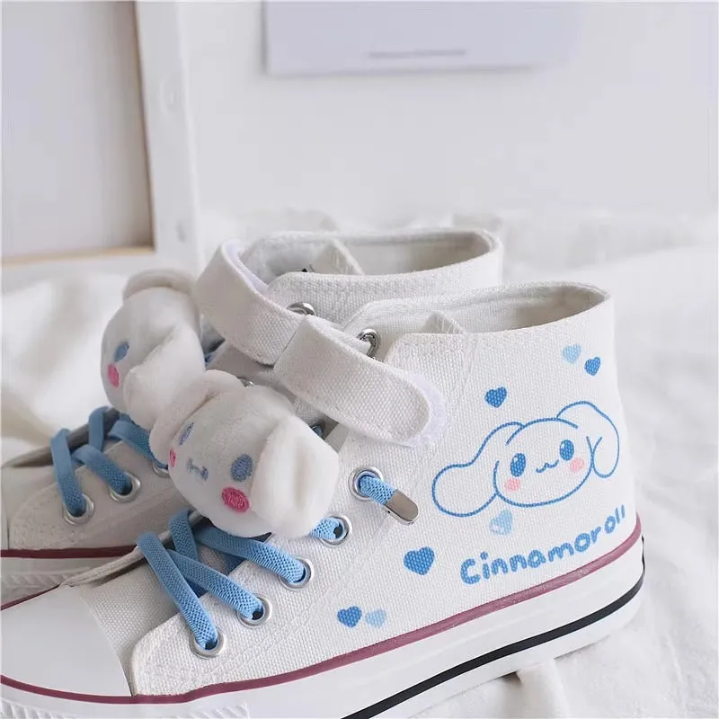 Kids Cute Cartoon Pattern Velcro High Top Canvas Girls Shoes