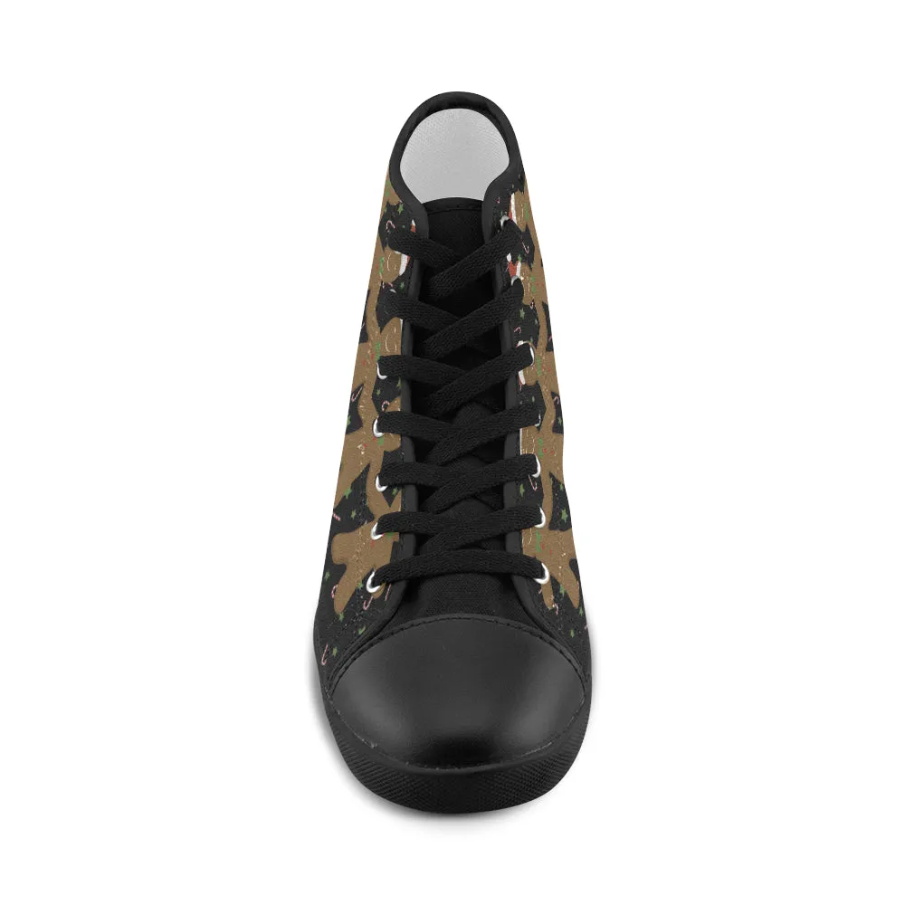 Kid's Ginger Bread Christmas Print Canvas High Top Shoes (Black)